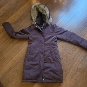 Abercrombie & Fitch Brown Ultra Tech Puffer Coat Jacket with Fur Hood Size Xs